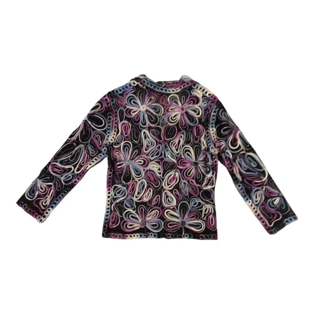 Embroidered Sheer Jacket Womens Size Small Mesh Colorful Artsy Casual Studio - Picture 5 of 10